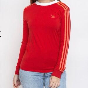 Adidas women’s red long sleeve tee 3-stripes